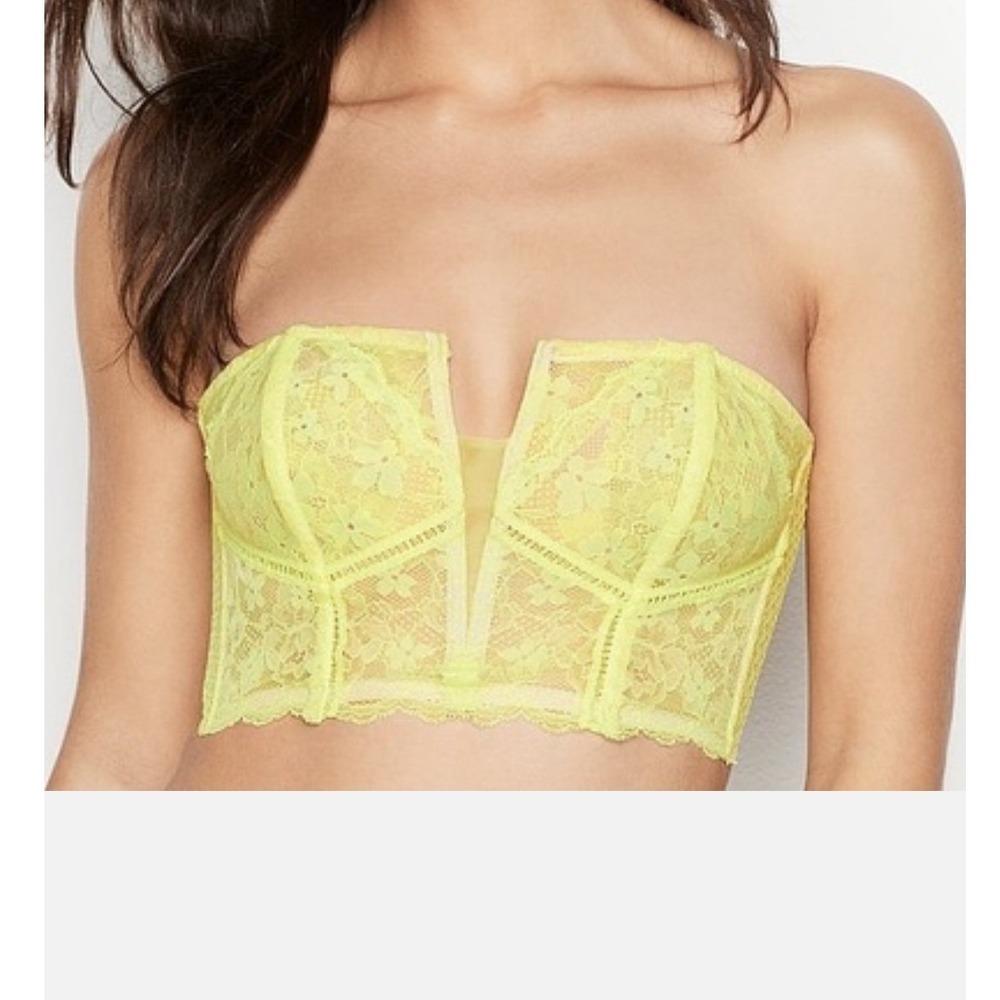 Victoria's Secret Lingerie Set Dream Angels Bustier Bra Yellow Lace L‎ M - Picture 9 of 9